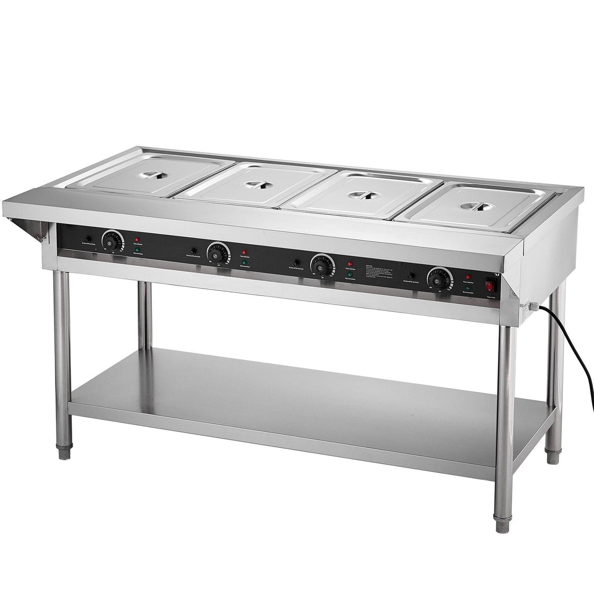 4-Pan Commercial Food Warmer, Electric Steam Table with Independent Temperature Control, 450W x 4 Stainless Steel Buffet Catering Food Warmer with Undershelf and Workspace, for Restaurant