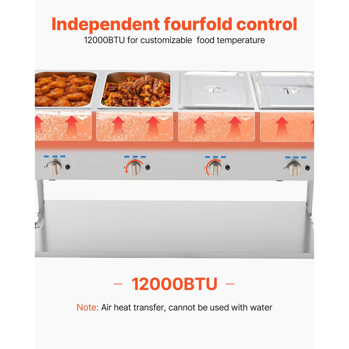 4-Pan Commercial Propane Steam Table, LP Gas Outdoor Soup Warmer with Drain Valve and 3" Wheels, Stainless Steel Propane Food Warmer with Independent Temp Control, for Restaurant Outdoor Camping