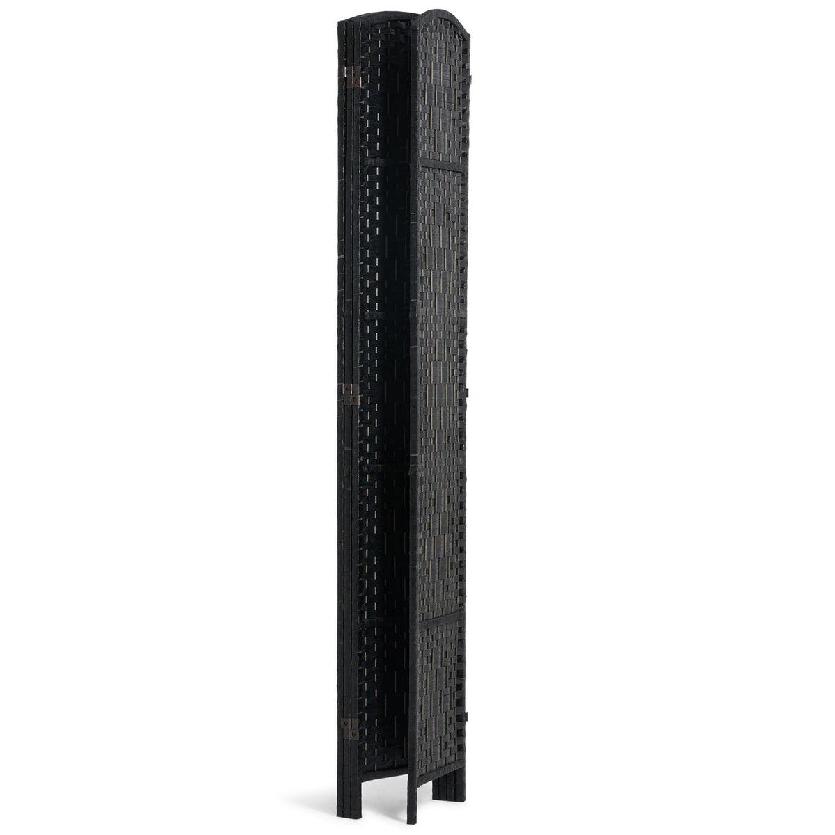 4 Panel Room Divider, Hand-Woven Folding Privacy Screens with Hinges, Portable and Freestanding Partition Room Dividers and Wall Divider for Room Separation, Black