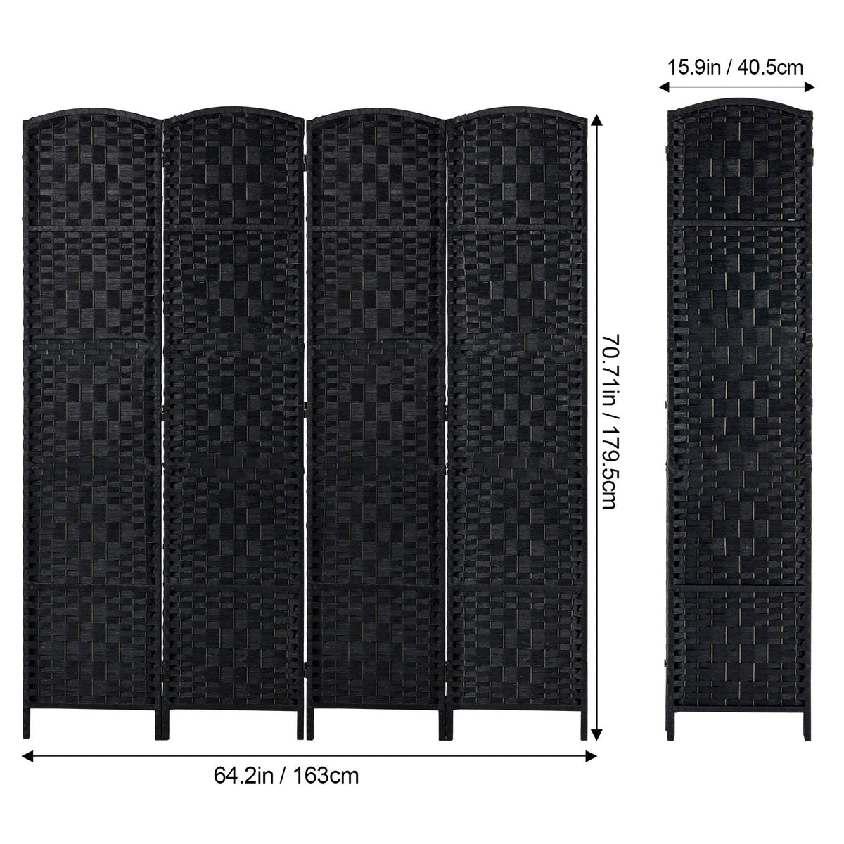 4 Panel Room Divider, Hand-Woven Folding Privacy Screens with Hinges, Portable and Freestanding Partition Room Dividers and Wall Divider for Room Separation, Black