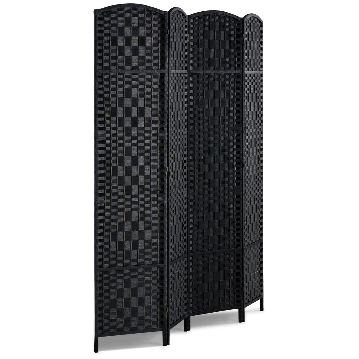 4 Panel Room Divider, Hand-Woven Folding Privacy Screens with Hinges, Portable and Freestanding Partition Room Dividers and Wall Divider for Room Separation, Black