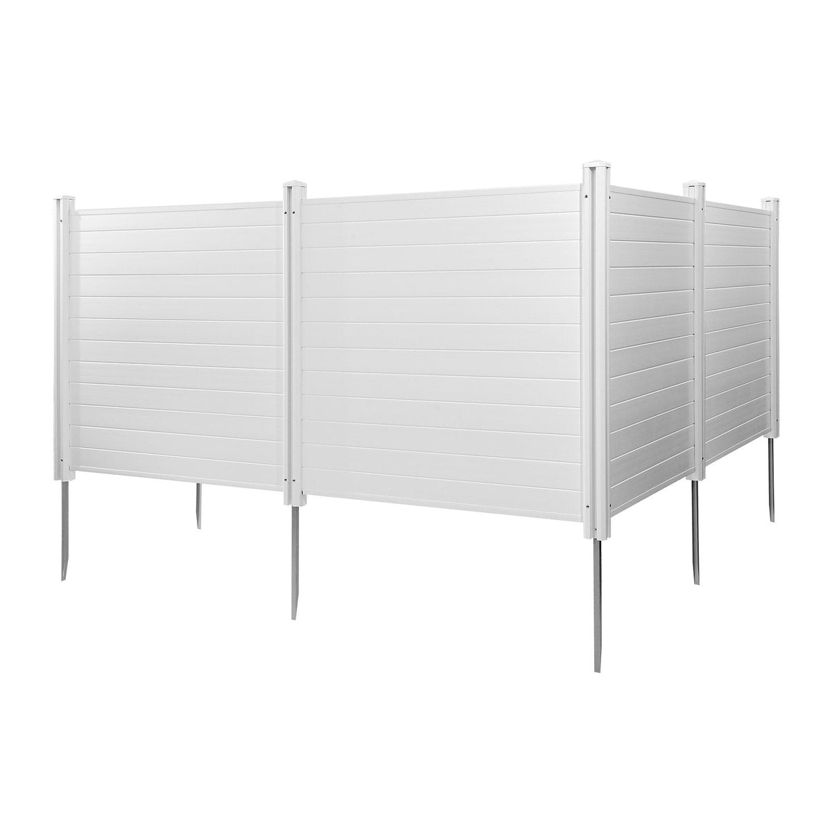 4 Panels Outdoor Privacy Screen, 50 x 50 in Air Conditioner Fence with 27.6 in Ground Stakes, Pool Equipment Enclosure, Horizontal Vinyl Privacy Fence, Ideal for Trash Can and A/C Units, White
