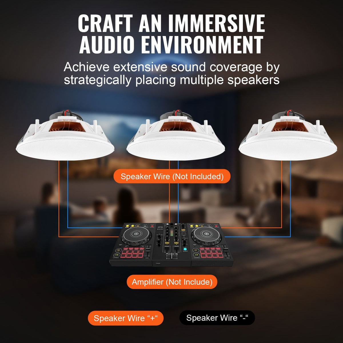 4 PCs 8 Inch in Ceiling Speakers, 100-Watts, Flush Mount Ceiling & in-Wall Speakers System with 8ΩImpedance 89dB Sensitivity, for Home Kitchen Living Room Bedroom or Covered Outdoor Porches