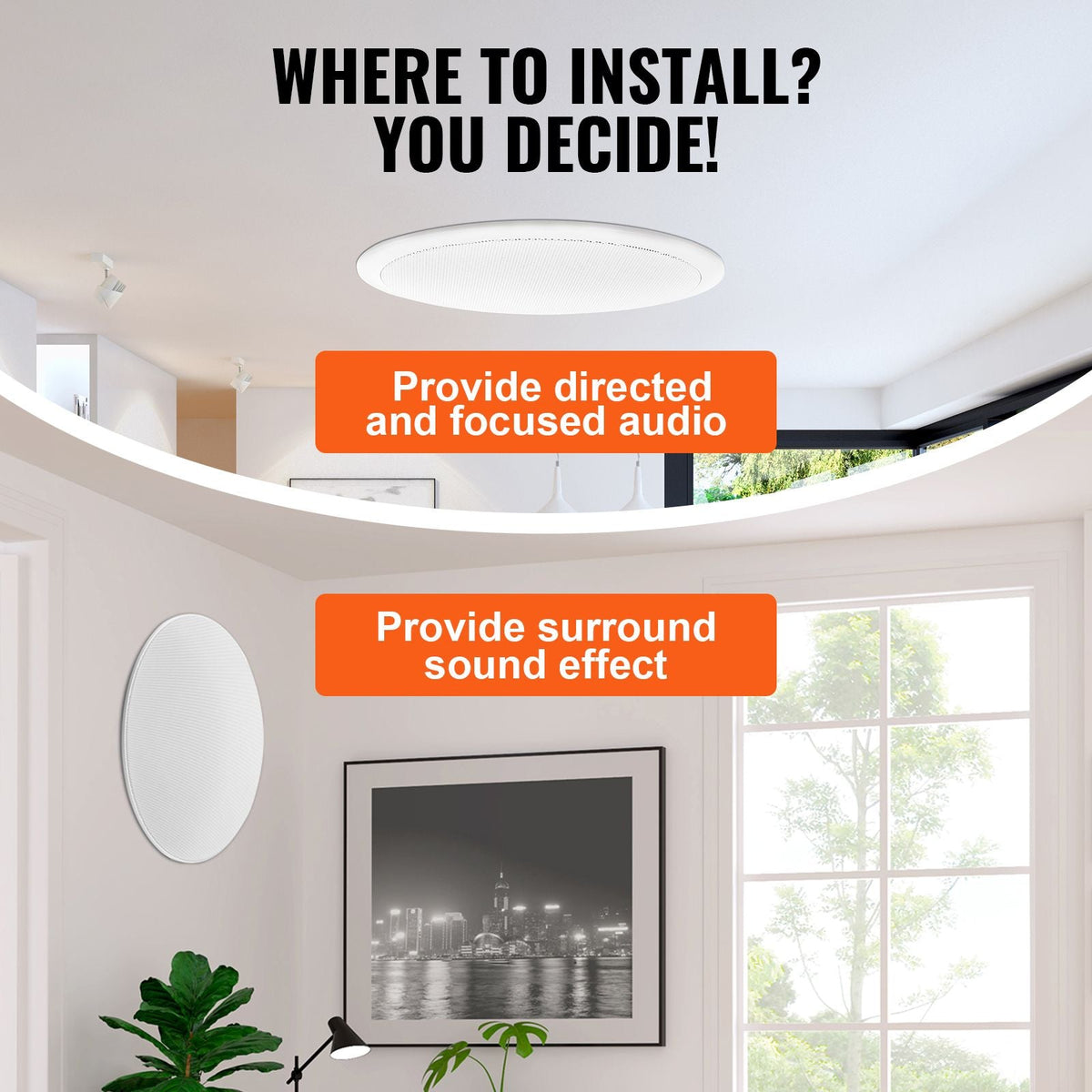 4 PCs 8 Inch in Ceiling Speakers, 100-Watts, Flush Mount Ceiling & in-Wall Speakers System with 8ΩImpedance 89dB Sensitivity, for Home Kitchen Living Room Bedroom or Covered Outdoor Porches