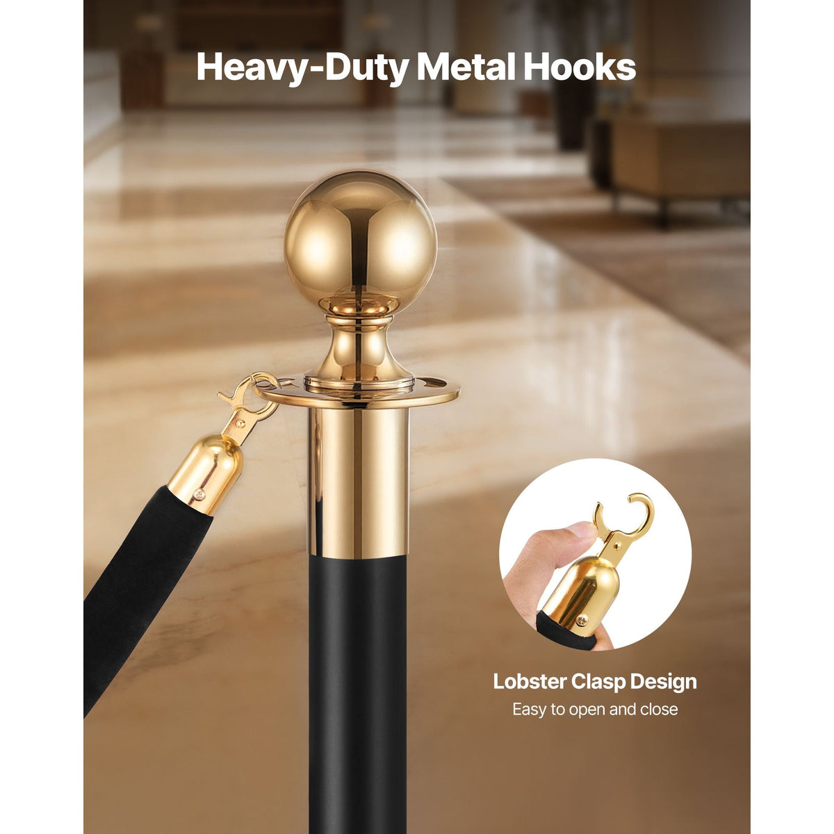 4 Pcs Black Velvet Stanchion Ropes, 5 ft Crowd Control Stanchion Black Velvet Ropes with Gold Hooks, Post Queue Barrier Carpet Rope for Carpet Events Movie Theaters Grand Openings Hotels Party