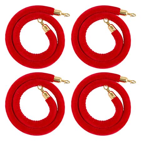 4 Pcs Red Velvet Stanchion Ropes, 5 ft Crowd Control Stanchion Red Velvet Ropes with Gold Hooks, Post Queue Barrier Carpet Rope for Carpet Events Movie Theaters Grand Openings Hotels Party