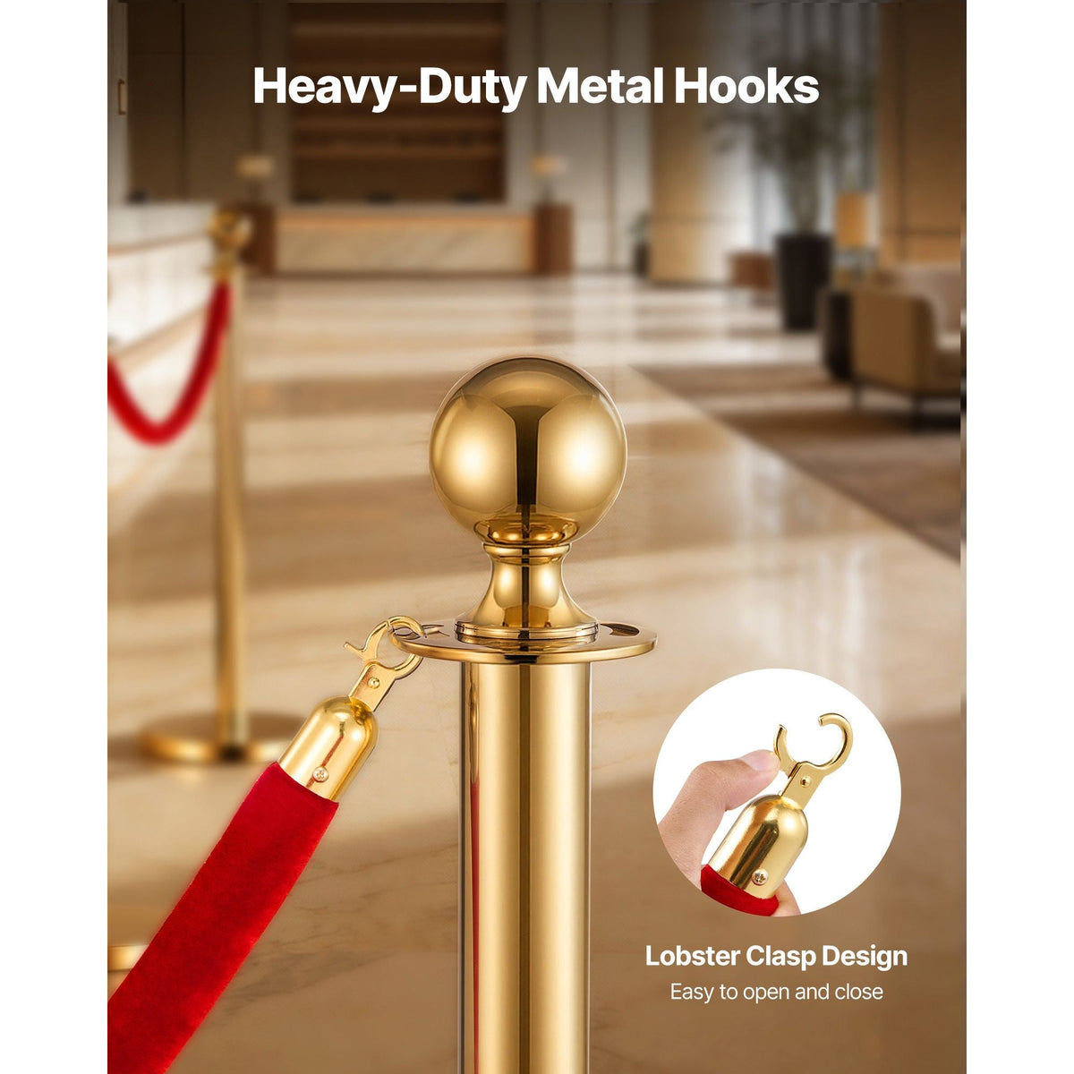4 Pcs Red Velvet Stanchion Ropes, 5 ft Crowd Control Stanchion Red Velvet Ropes with Gold Hooks, Post Queue Barrier Carpet Rope for Carpet Events Movie Theaters Grand Openings Hotels Party