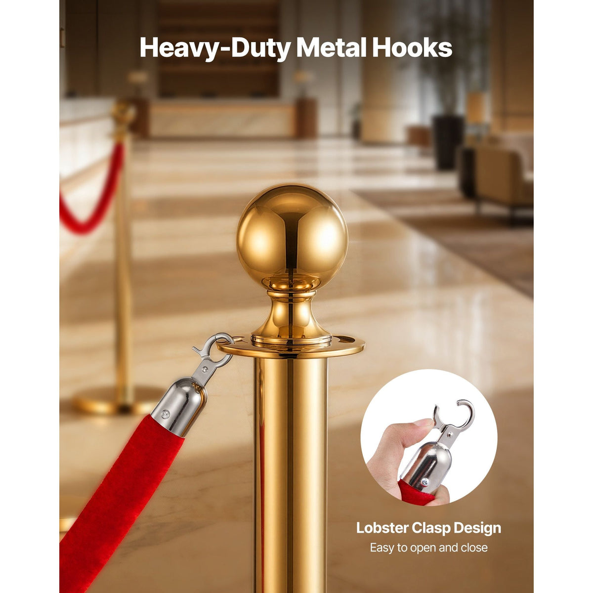 4 Pcs Red Velvet Stanchion Ropes, 5 ft Crowd Control Stanchion Red Velvet Ropes with Silver Hooks, Post Queue Barrier Carpet Rope for Carpet Events Movie Theaters Grand Openings Hotels Party