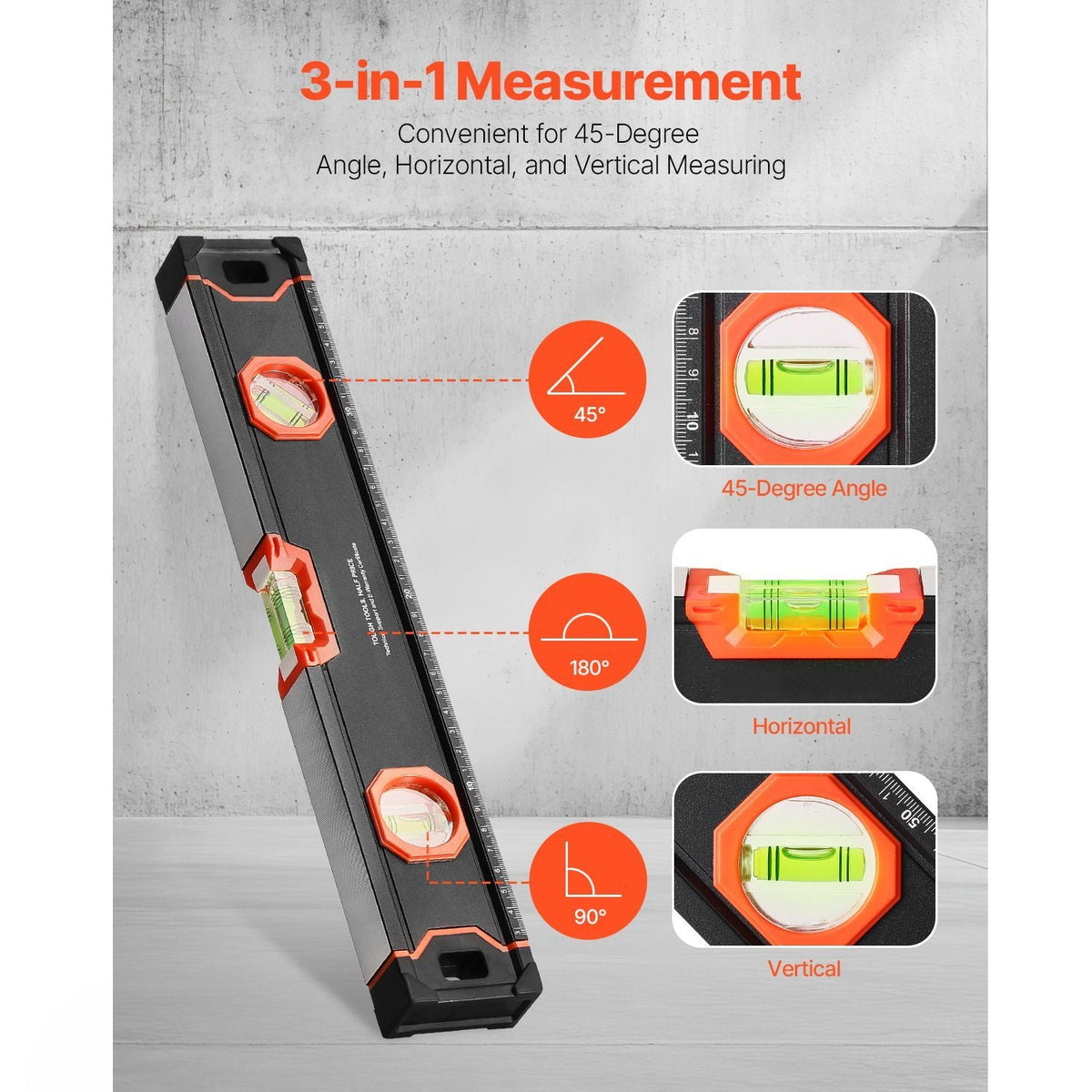 4-Piece Torpedo Level, 48/24/16/10 Inch Box Levels Set, Fluorescent Light Up Bubble Vials Ruler for 45/90/180 Degree, Aluminum Alloy Magnetic Leveler Tool, Shock-Proof(Only 10-inch has magnetic)