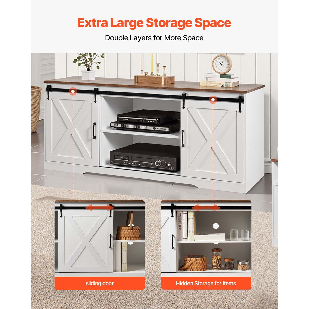4 Pieces Farmhouse Coffee Table Sets, 40 in Coffee Table with 2 End Tables and 66 in TV Stand, Easy Assembly Living Room Tables Sets with Charging Station, for Office, Living Room & Apartment