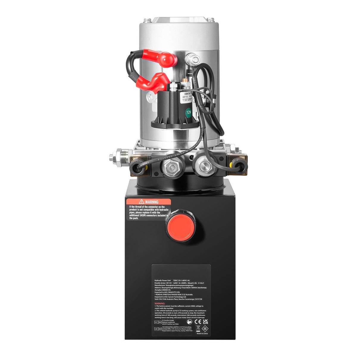 4 Quart Hydraulic Power Unit, Double Acting Dump Trailer Pump, 3200 PSI Max Relief Pressure & 0.91 GPM Flow Rate, DC 12V Hydraulic Pump with Metal Reservoir for Dump Trailer Car Lifting, Black