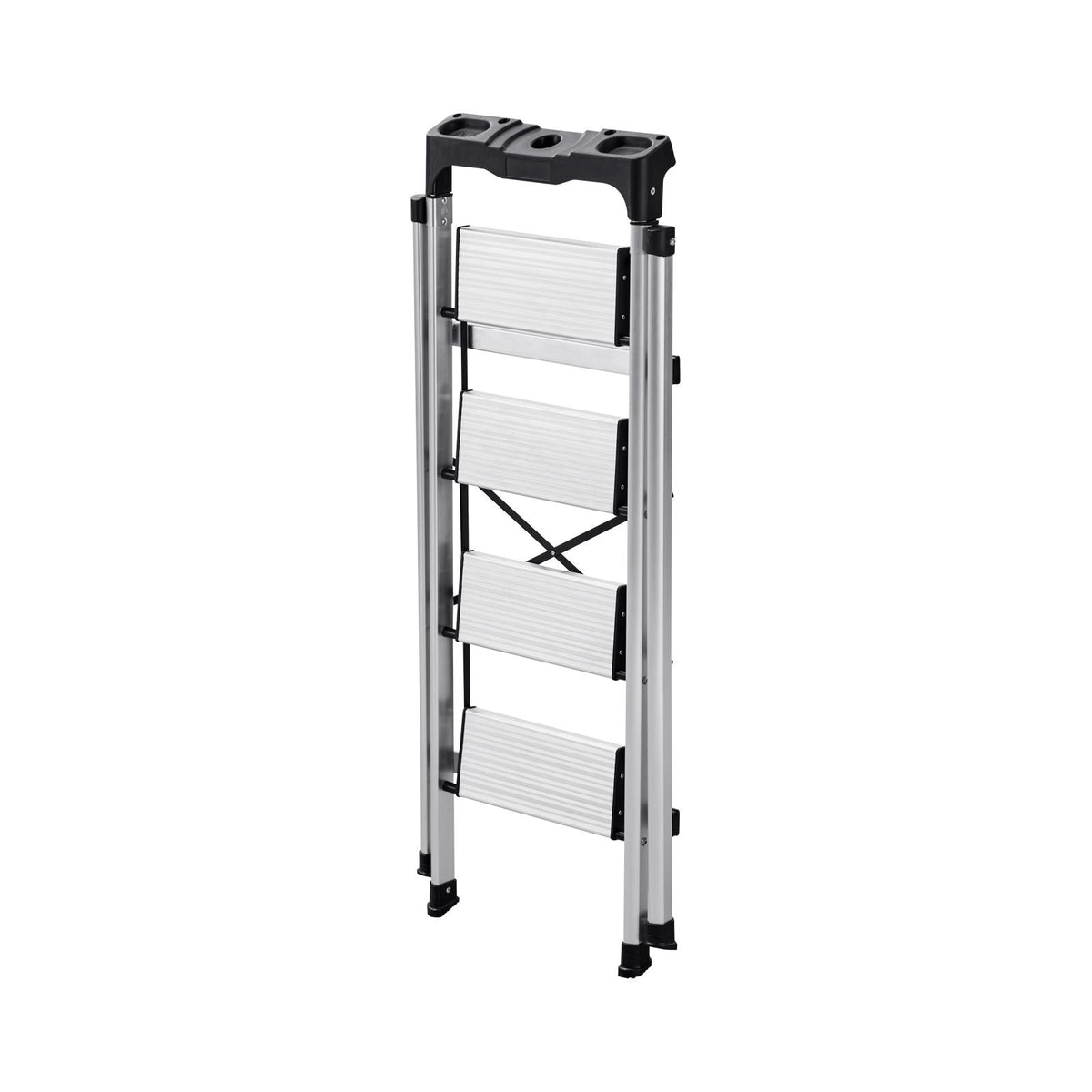 4 Step Ladder, Folding Step Stool with Wide Anti-Slip Pedal and Comfort Handgrip, 330 lbs Capacity Portable Aluminum Stepladder, Multi-Use for Kitchen, Home, Warehouse and Office, Silver