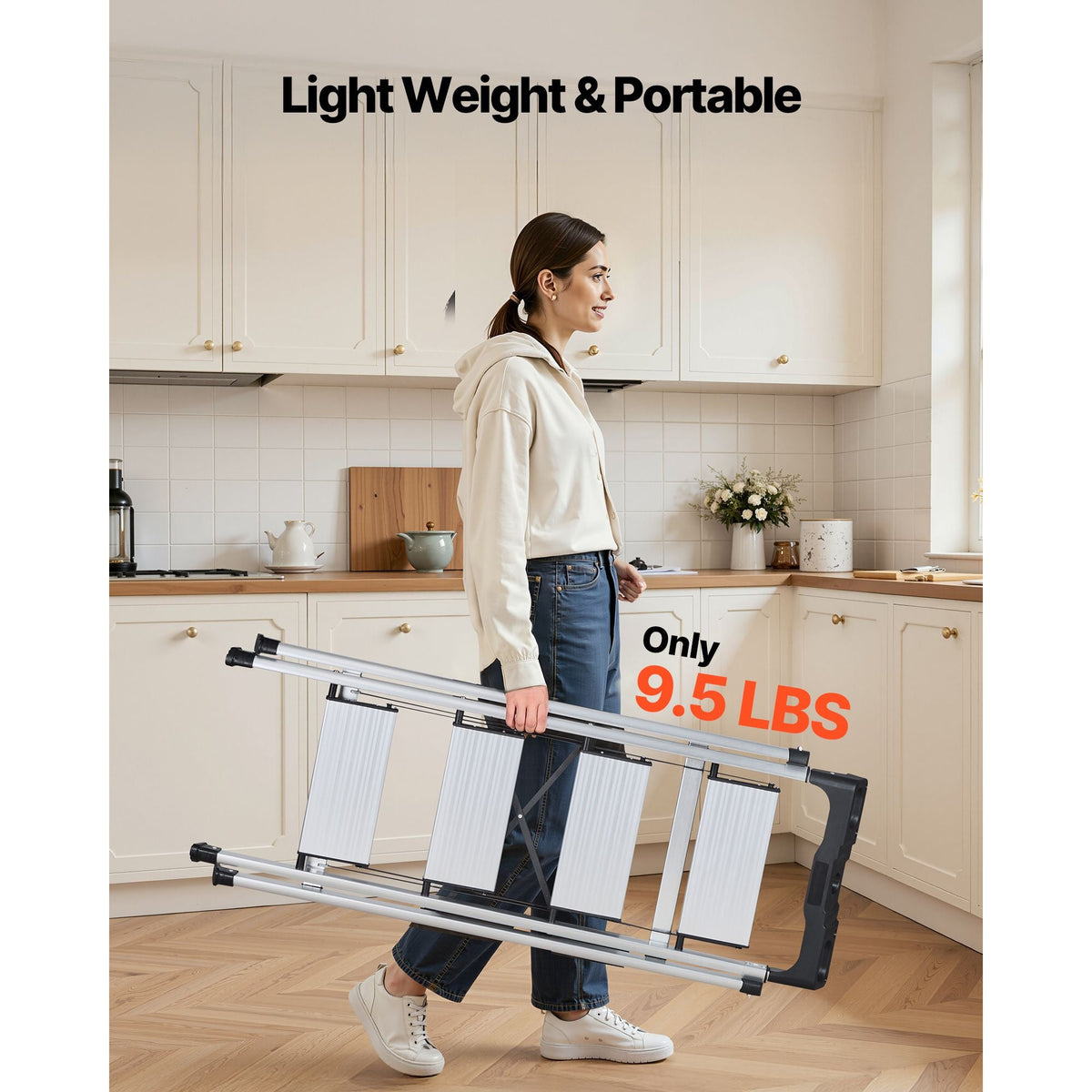 4 Step Ladder, Folding Step Stool with Wide Anti-Slip Pedal and Comfort Handgrip, 330 lbs Capacity Portable Aluminum Stepladder, Multi-Use for Kitchen, Home, Warehouse and Office, Silver