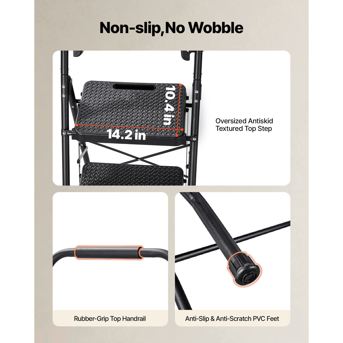 4 Step Ladder, Folding Step Stool with Wide Anti-Slip Pedal, Tool Tray, Comfort Handgrip, 600 lbs Capacity Portable Steel Ladder, Multi-Use for Kitchen, Home, Household and Office, Black