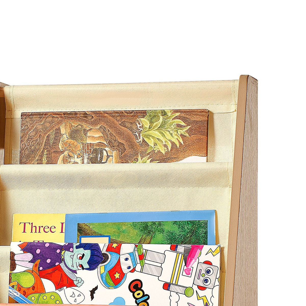 4-Tier Kids Wooden Bookshelf, Six-Layer Sling Bookcase, Baby Storage Book Rack, Book Toy Organizer Cabinet, for Kids Room, Playroom, Kindergarten, Nursery