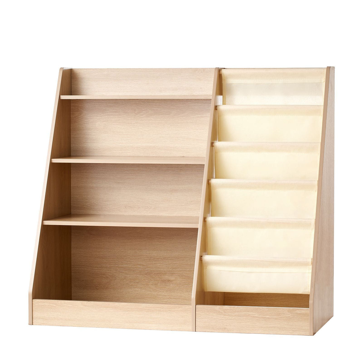 4-Tier Kids Wooden Bookshelf, Six-Layer Sling Bookcase, Baby Storage Book Rack, Book Toy Organizer Cabinet, for Kids Room, Playroom, Kindergarten, Nursery