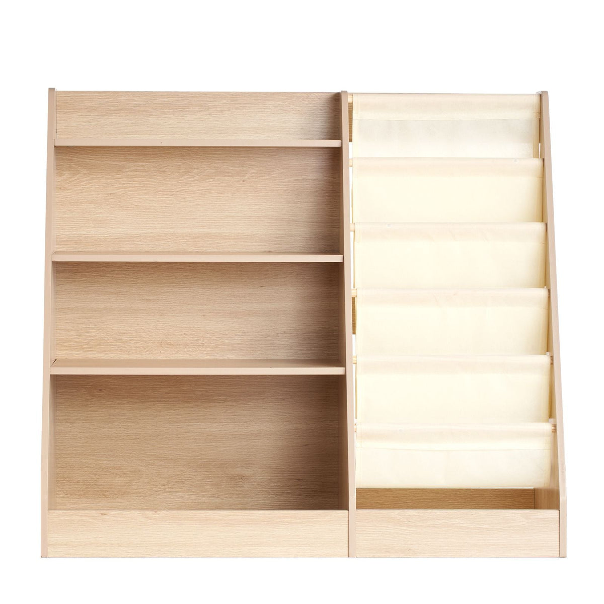 4-Tier Kids Wooden Bookshelf, Six-Layer Sling Bookcase, Baby Storage Book Rack, Book Toy Organizer Cabinet, for Kids Room, Playroom, Kindergarten, Nursery