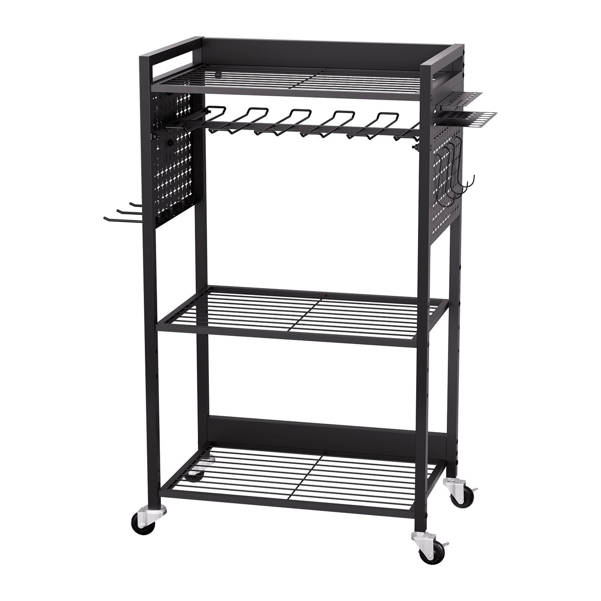 4-tier Tool Organizer Cart, 150 lbs Load Capacity, Floor Stand Rolling Drill Holder and Stability Storage Rack, Heavy Duty Garage Floor Rolling Storage Cart for Workshop, Garage, Black