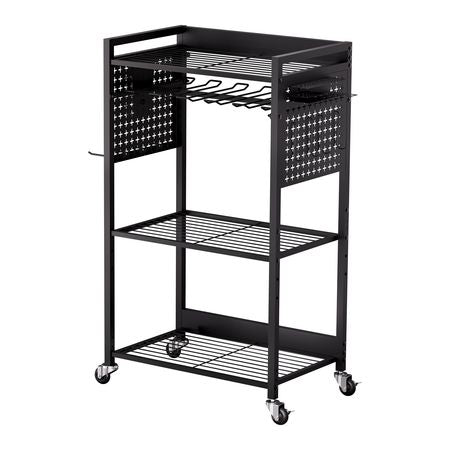 4-tier Tool Organizer Cart, 150 lbs Load Capacity, Floor Stand Rolling Drill Holder and Stability Storage Rack, Heavy Duty Garage Floor Rolling Storage Cart for Workshop, Garage, Black