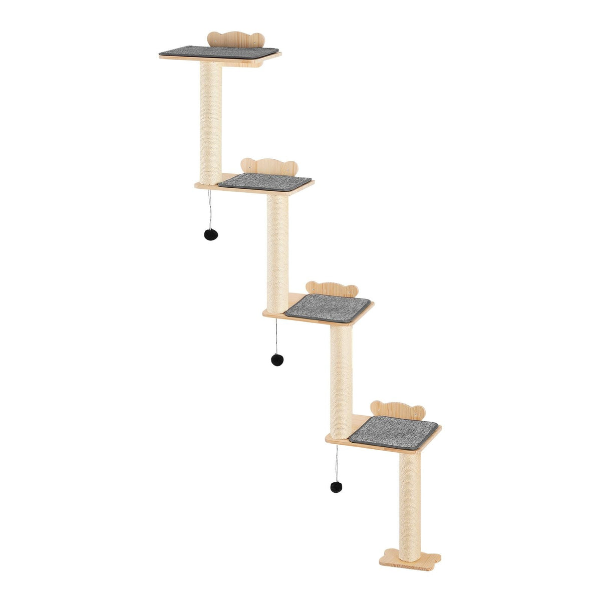 4 Tiers Cat Tree, Cat Wall Furniture Set with 4 Jumping Boards, Wall-Mounted Cat Floating Shelf up to 40 lbs, 12 mm Pine Wood Cat Perch for Sleeping, Playing, and Climbing