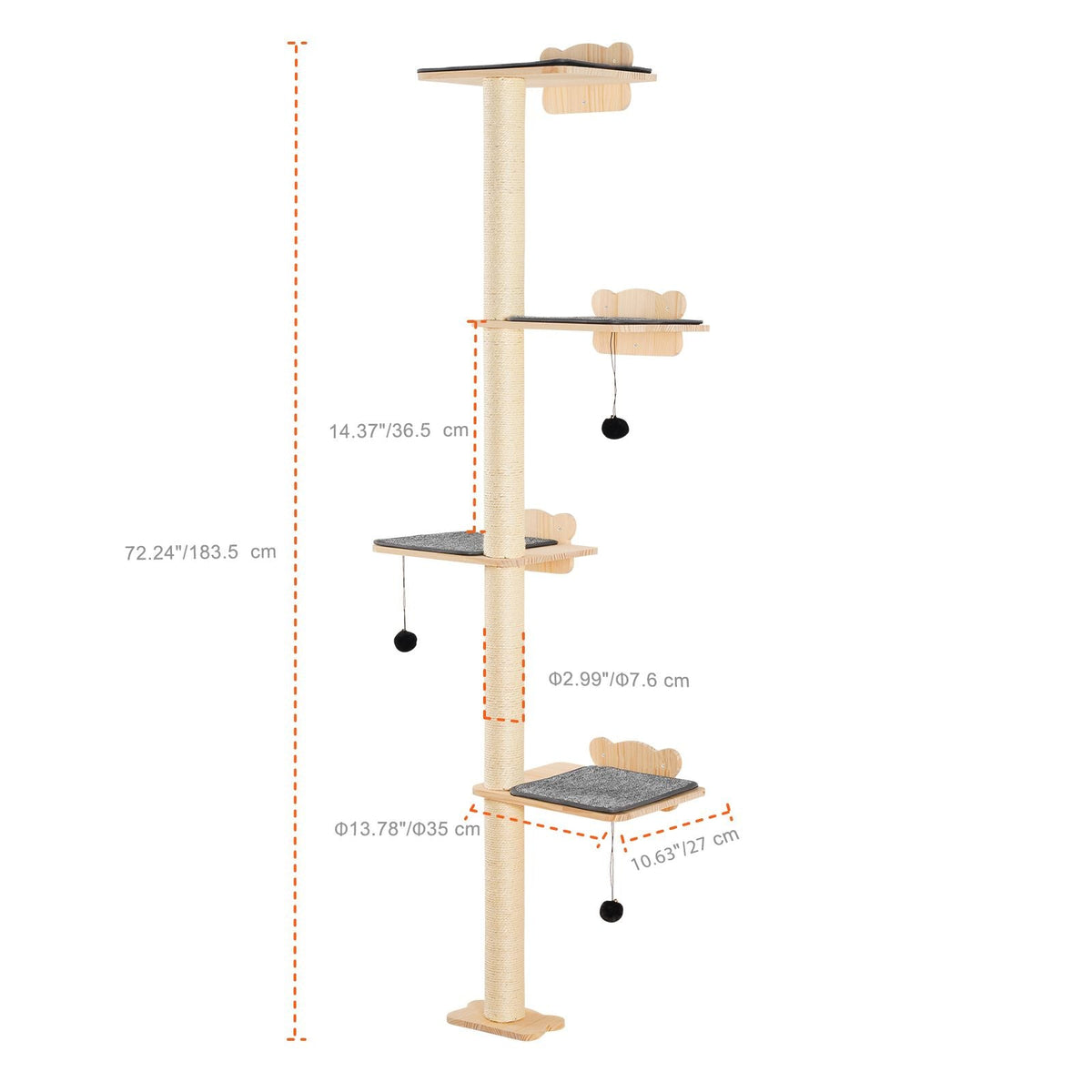 4 Tiers Cat Tree, Cat Wall Furniture Set with 4 Jumping Boards, Wall-Mounted Cat Floating Shelf up to 40 lbs, 12 mm Pine Wood Cat Perch for Sleeping, Playing, and Climbing