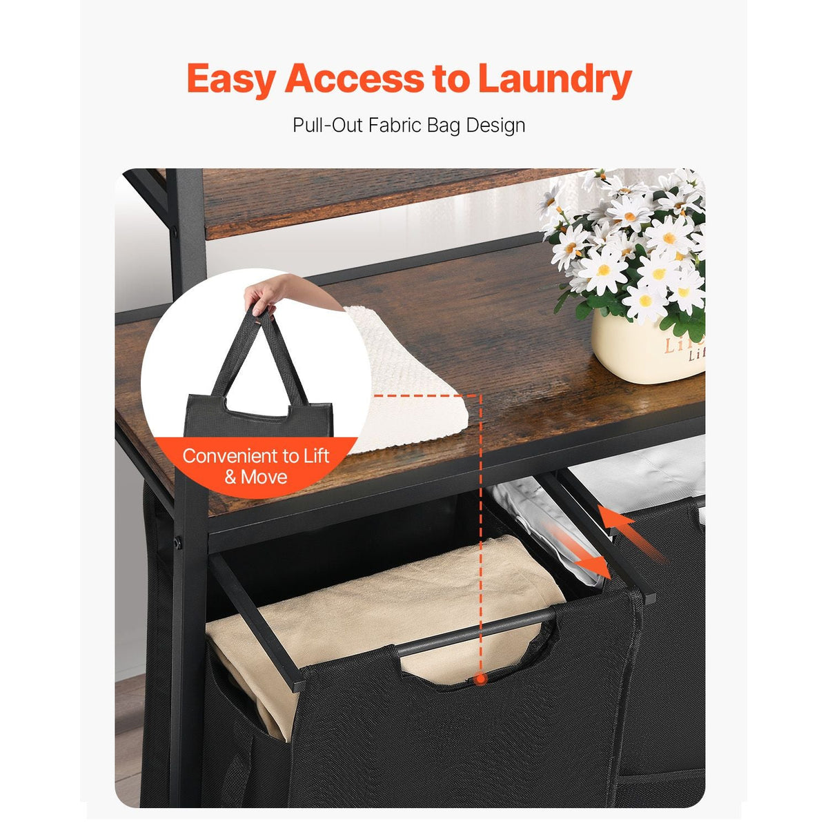 4 Tiers Laundry Sorter, Tall Laundry Hamper with Shelves and Hooks, 2 Section Freestanding Basket Organizer Storage with 600D Oxford Cloth Bags and Ladder Shelves for Dirty Clothes, Bathroom