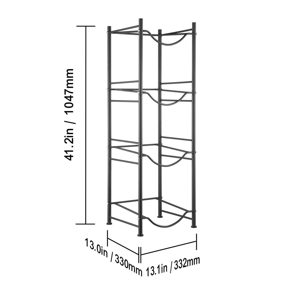 4 Tiers Water Jug Holder, 5 Gallon Water Bottle Holder, Single Row Water Bottle Rack for 4 Bottles, Heavy Duty Water Jug Rack for Kitchen, Office, Living Room, Black