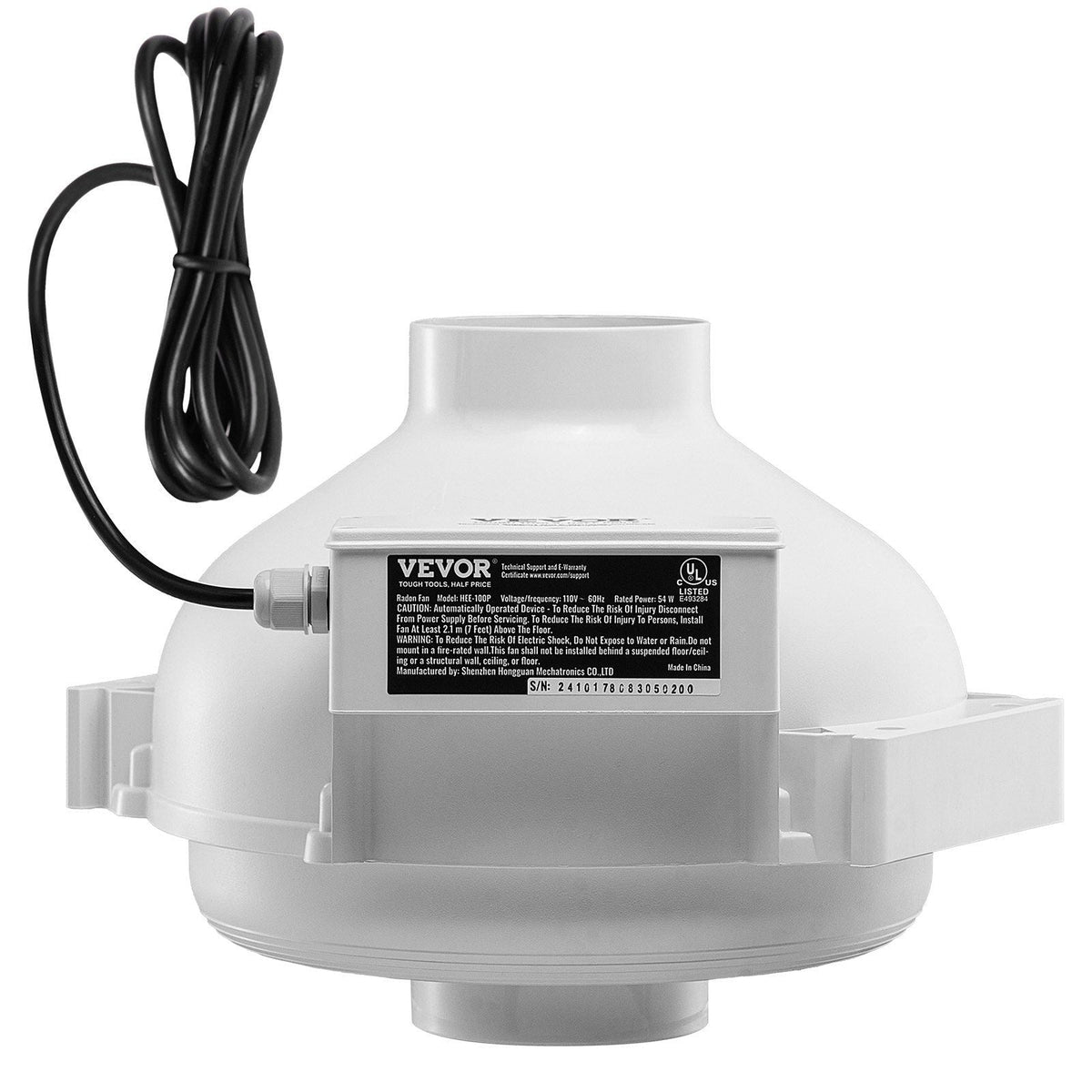 4" to 3.5" Radon Mitigation Fan System Kit Quiet 260 CFM Inline Duct Waterproof