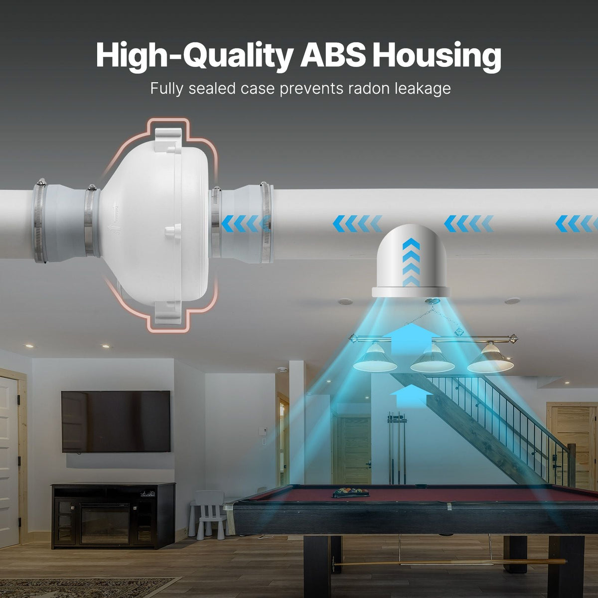 4 to 4.5 inch Radon Mitigation Fan System, Quiet 190 CFM Radon Mitigation Kit with 2 Couplers, Waterproof Radon Fan Electric Inline Duct Fan Exhaust Fan for Indoor Outdoor Ventilation