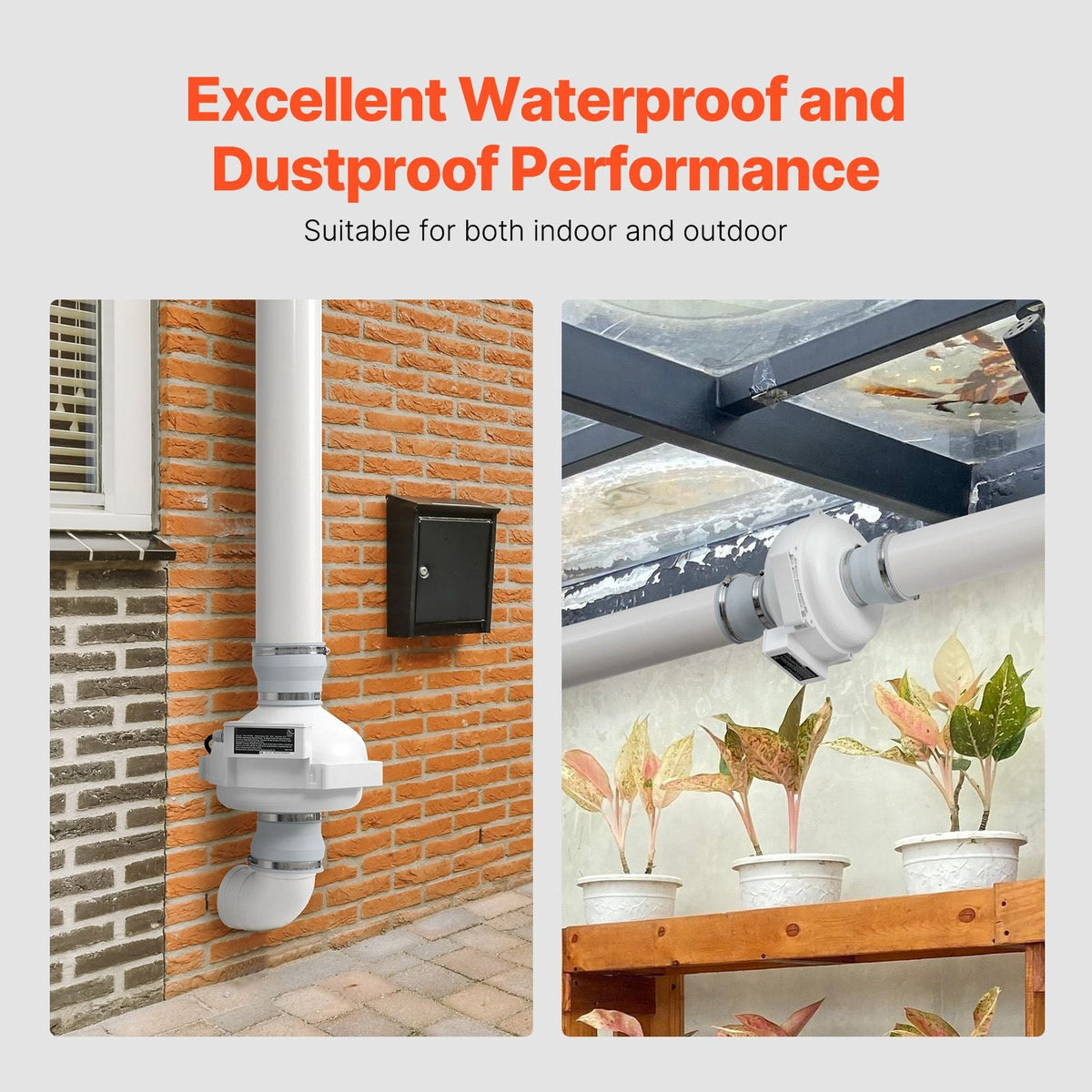 4 to 4.5 inch Radon Mitigation Fan System, Quiet 260 CFM Radon Mitigation Kit with 2 Couplers, Waterproof Radon Fan Electric Inline Duct Fan Exhaust Fan for Indoor Outdoor Ventilation