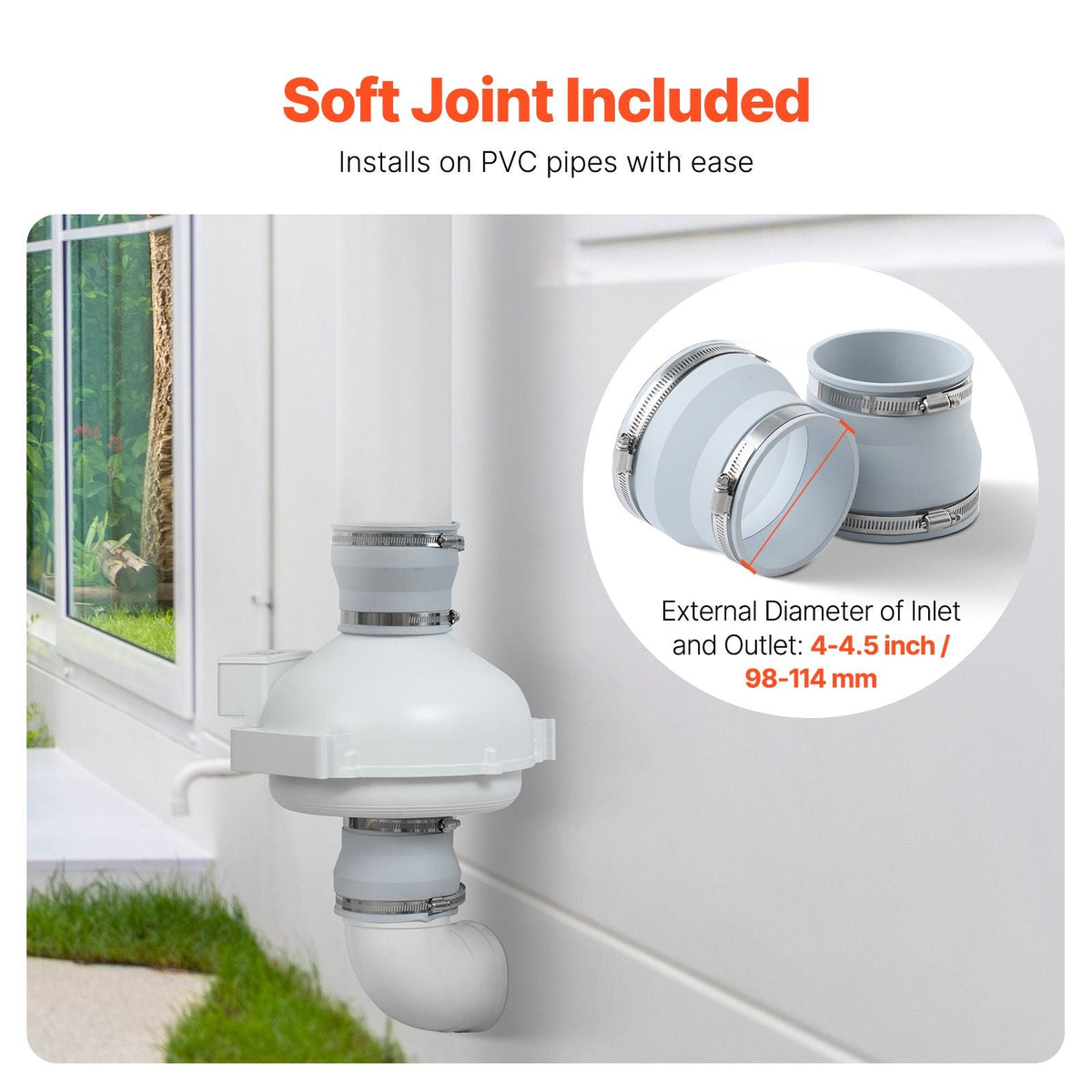 4 to 4.5 inch Radon Mitigation Fan System, Quiet 260 CFM Radon Mitigation Kit with 2 Couplers, Waterproof Radon Fan Electric Inline Duct Fan Exhaust Fan for Indoor Outdoor Ventilation