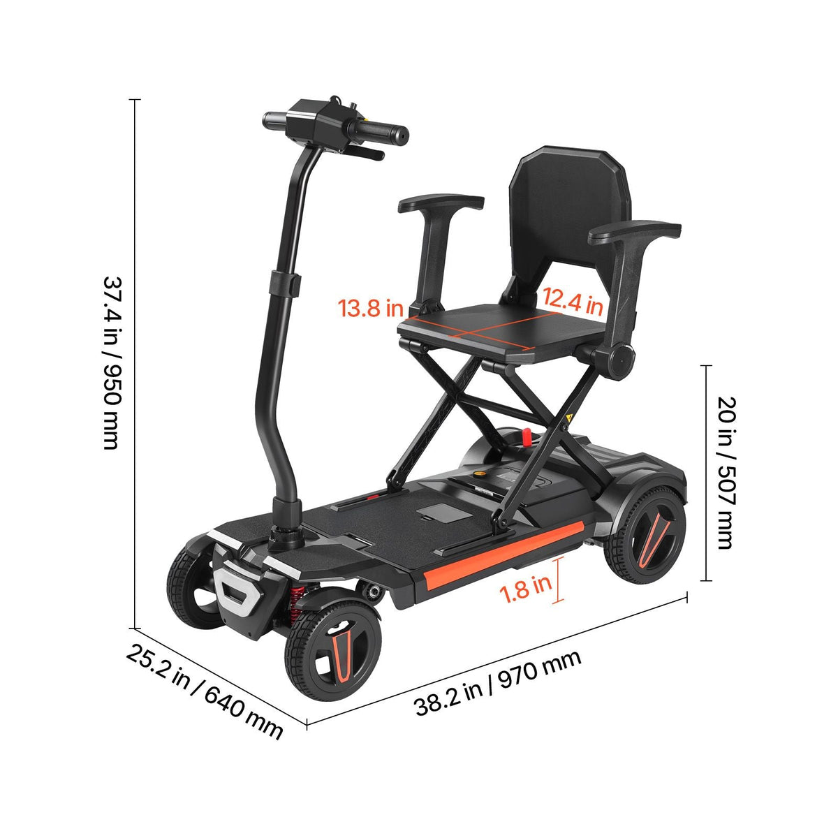 4-Wheel Electric Mobility Scooter for Adults & Seniors, Integrated Foldable Mobility Scooter with 9.3 Miles Long Range, All Terrain Travel Wheelchair with 9° Climbing Capacity & 265LBS Loading