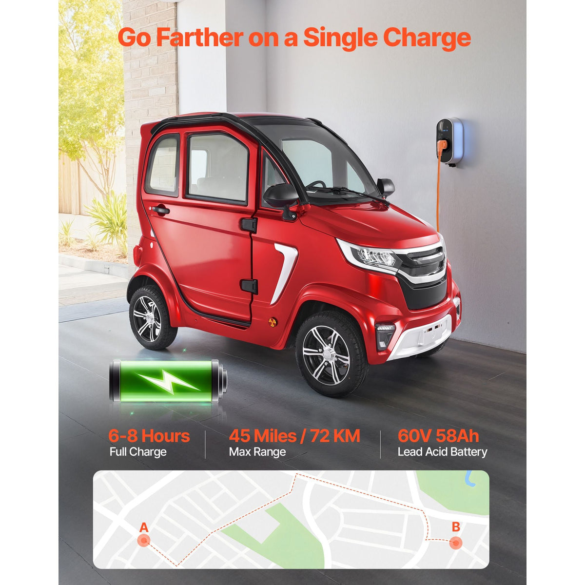 4-Wheel Enclosed Mobility Scooter for Seniors Adults, 660lbs Capacity, 3-Seater 2000W Electric Recreational Mobility Scooter 45 Miles Long Range, Remote Unlock, All-Terrain for Touring Shopping