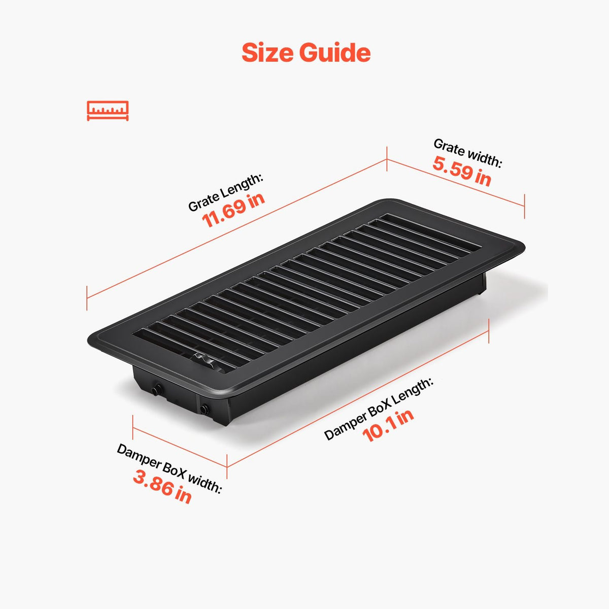 4 x 10 Inch Floor Registers, 12-Pack Vent Grilles, HAVC Heavy-Duty Walkable Iron Floor Vents, Easily Adjustable Rust-Proof Air Vents Deflector with Metal Damper, Ideal for Home & Office, Black