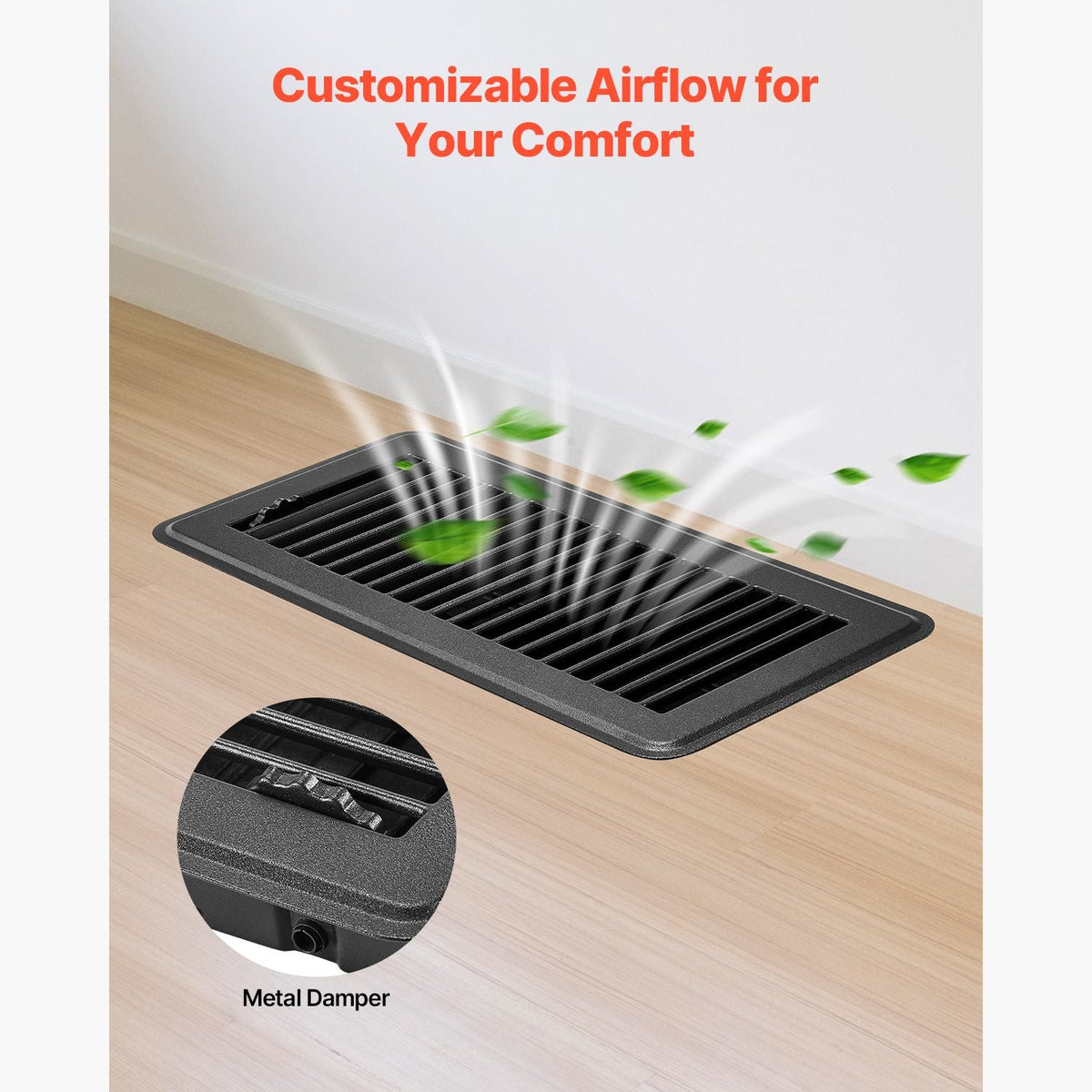 4 x 10 Inch Floor Registers, 12-Pack Vent Grilles, HAVC Heavy-Duty Walkable Iron Floor Vents, Easily Adjustable Rust-Proof Air Vents Deflector with Metal Damper, Ideal for Home & Office, Black