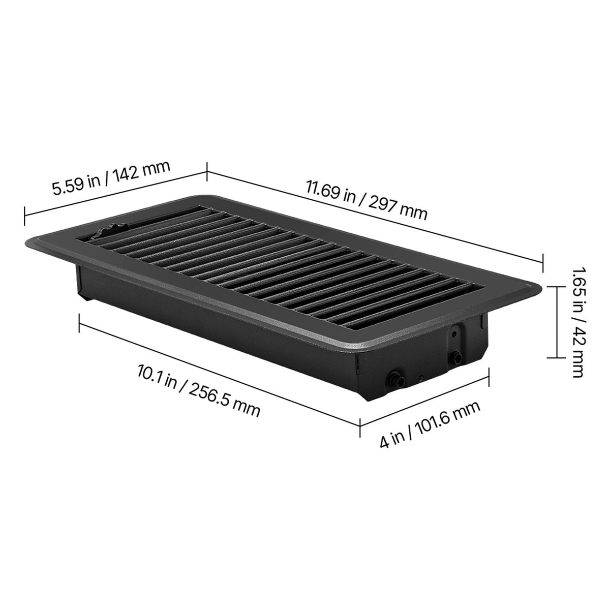 4 x 10 Inch Floor Registers, 12-Pack Vent Grilles, HAVC Heavy-Duty Walkable Iron Floor Vents, Easily Adjustable Rust-Proof Air Vents Deflector with Metal Damper, Ideal for Home & Office, Black