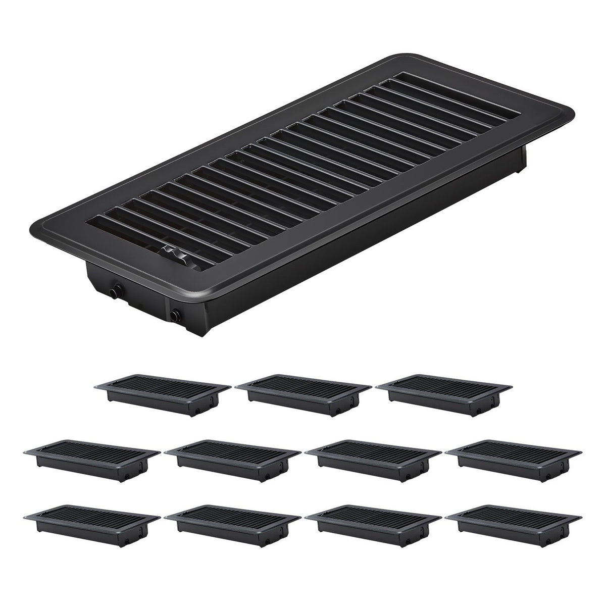 4 x 10 Inch Floor Registers, 12-Pack Vent Grilles, HAVC Heavy-Duty Walkable Iron Floor Vents, Easily Adjustable Rust-Proof Air Vents Deflector with Metal Damper, Ideal for Home & Office, Black