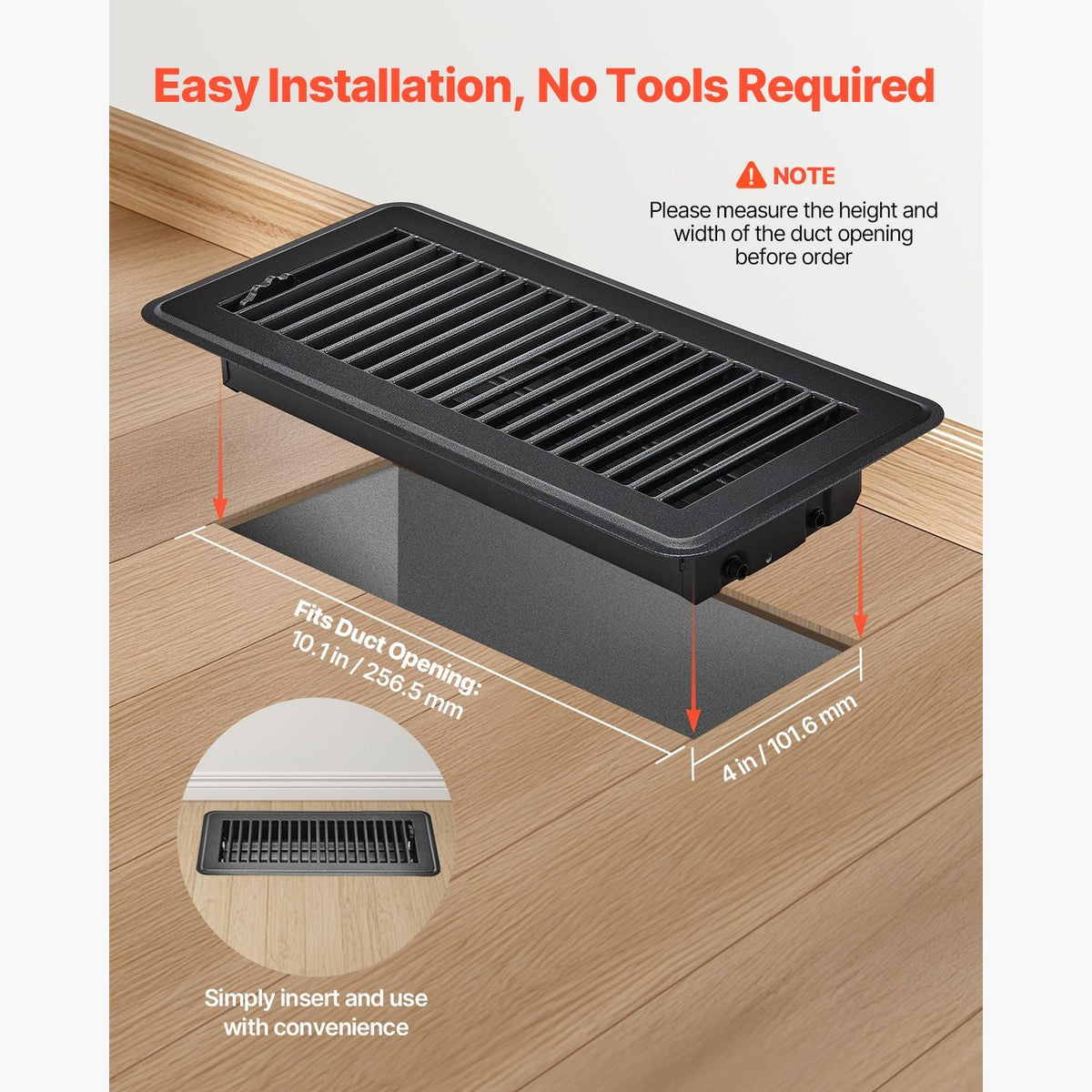 4 x 10 Inch Floor Registers, 12-Pack Vent Grilles, HAVC Heavy-Duty Walkable Iron Floor Vents, Easily Adjustable Rust-Proof Air Vents Deflector with Metal Damper, Ideal for Home & Office, Black