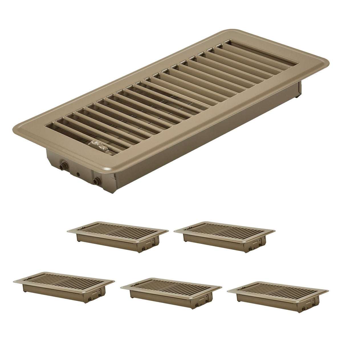 4 x 10 Inch Floor Registers, 6-Pack Vent Grilles, HVAC Heavy-Duty Walkable Iron Floor Vents, Easily Adjustable Rust-Proof Air Vents Deflector with Metal Damper, Ideal for Home & Office, Brown