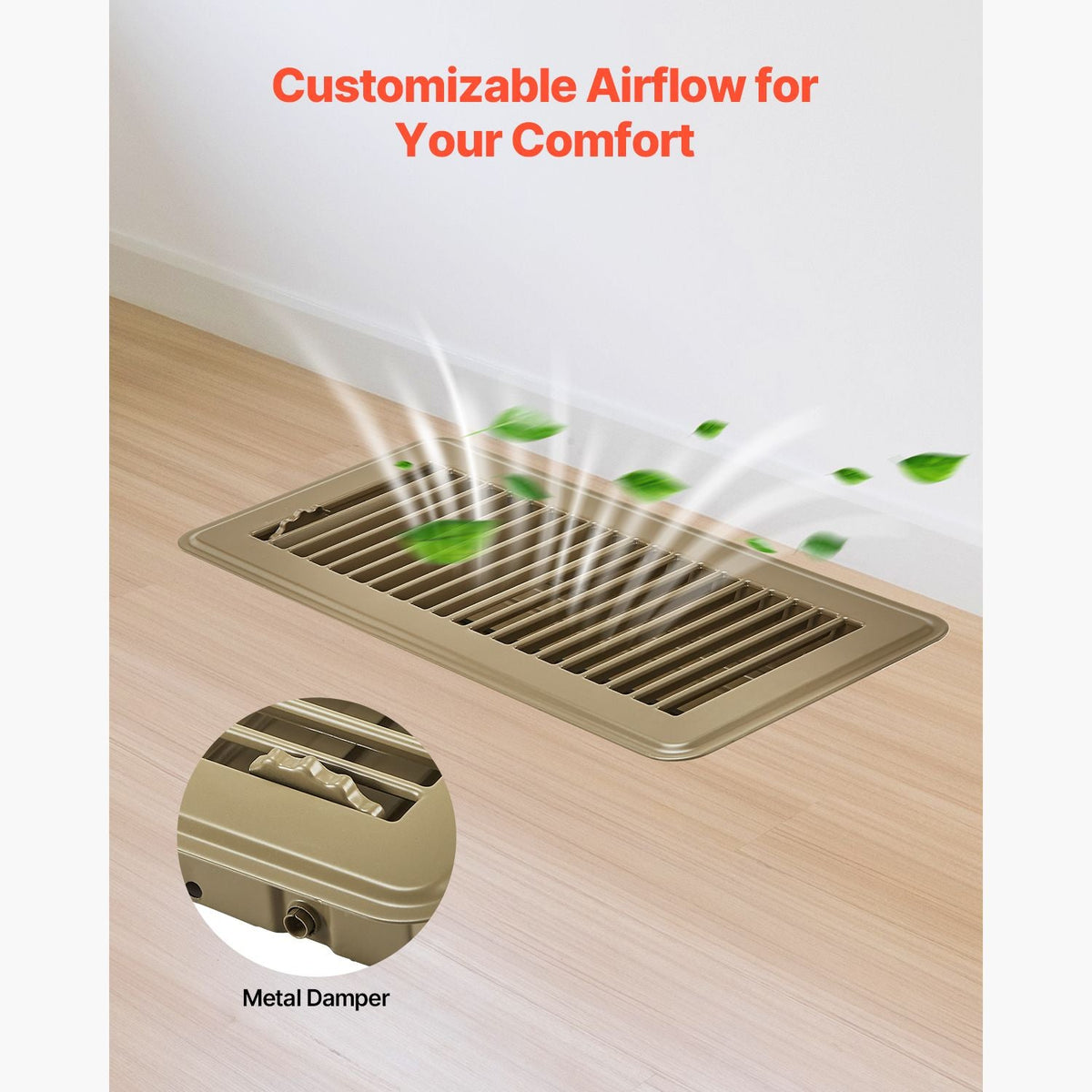 4 x 10 Inch Floor Registers, 6-Pack Vent Grilles, HVAC Heavy-Duty Walkable Iron Floor Vents, Easily Adjustable Rust-Proof Air Vents Deflector with Metal Damper, Ideal for Home & Office, Brown
