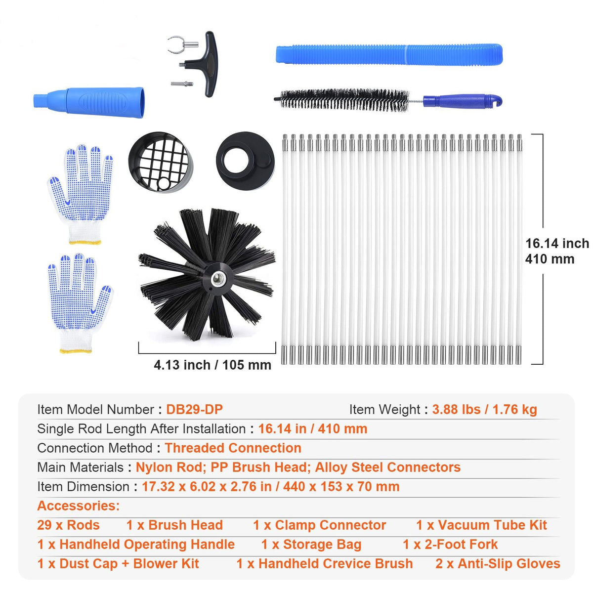 40 FEET Dryer Vent Cleaner Kit, 29 Pieces Duct Cleaning Brush, Reinforced Nylon Dryer Vent Brush with Complete Accessories, Dryer Cleaning Kit with Flexible Lint Trap Brush, Clamp Connectors