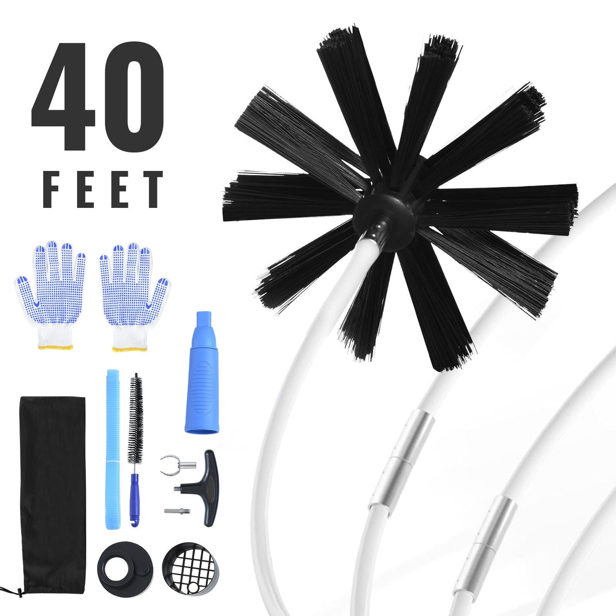 40 FEET Dryer Vent Cleaner Kit, 29 Pieces Duct Cleaning Brush, Reinforced Nylon Dryer Vent Brush with Complete Accessories, Dryer Cleaning Kit with Flexible Lint Trap Brush, Clamp Connectors