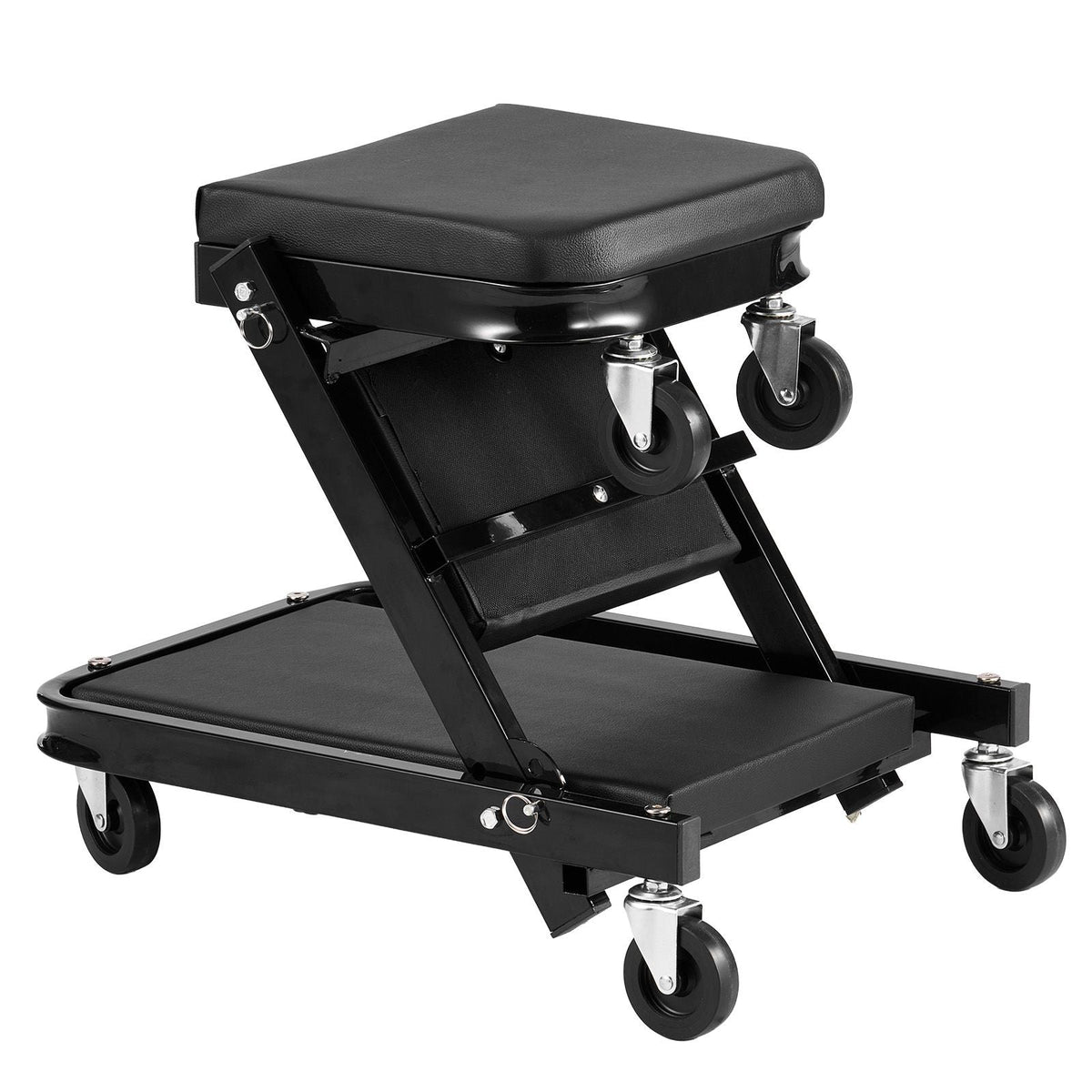 40 in 3-in-1 Folding Mechanic Creeper, Heavy Duty Z-Creeper Garage Roller, 480 lbs Under Car Rolling Creeper with 6 Swivel Casters, Padded Seat for Auto Repair