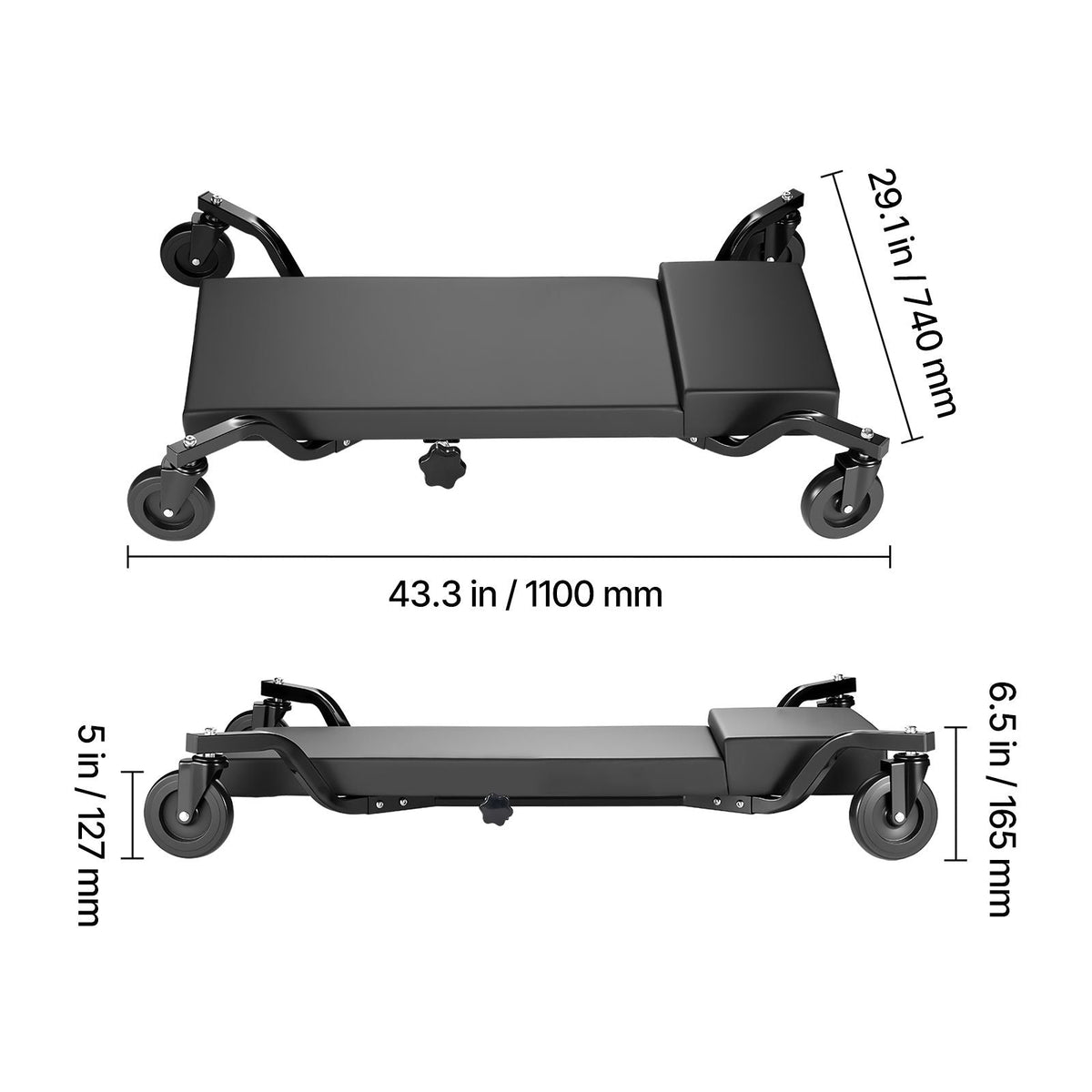 40 in Mechanic Creeper with 4 Large Wheels, 400 lbs Low Profile Under Car Garage Roller, Rolling Creeper with Raised Headrest, Manual Brake for Auto Repair