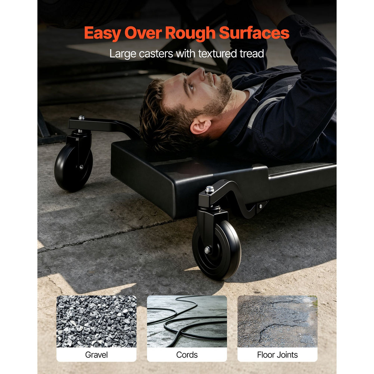 40 in Mechanic Creeper with 4 Large Wheels, 400 lbs Low Profile Under Car Garage Roller, Rolling Creeper with Raised Headrest, Manual Brake for Auto Repair