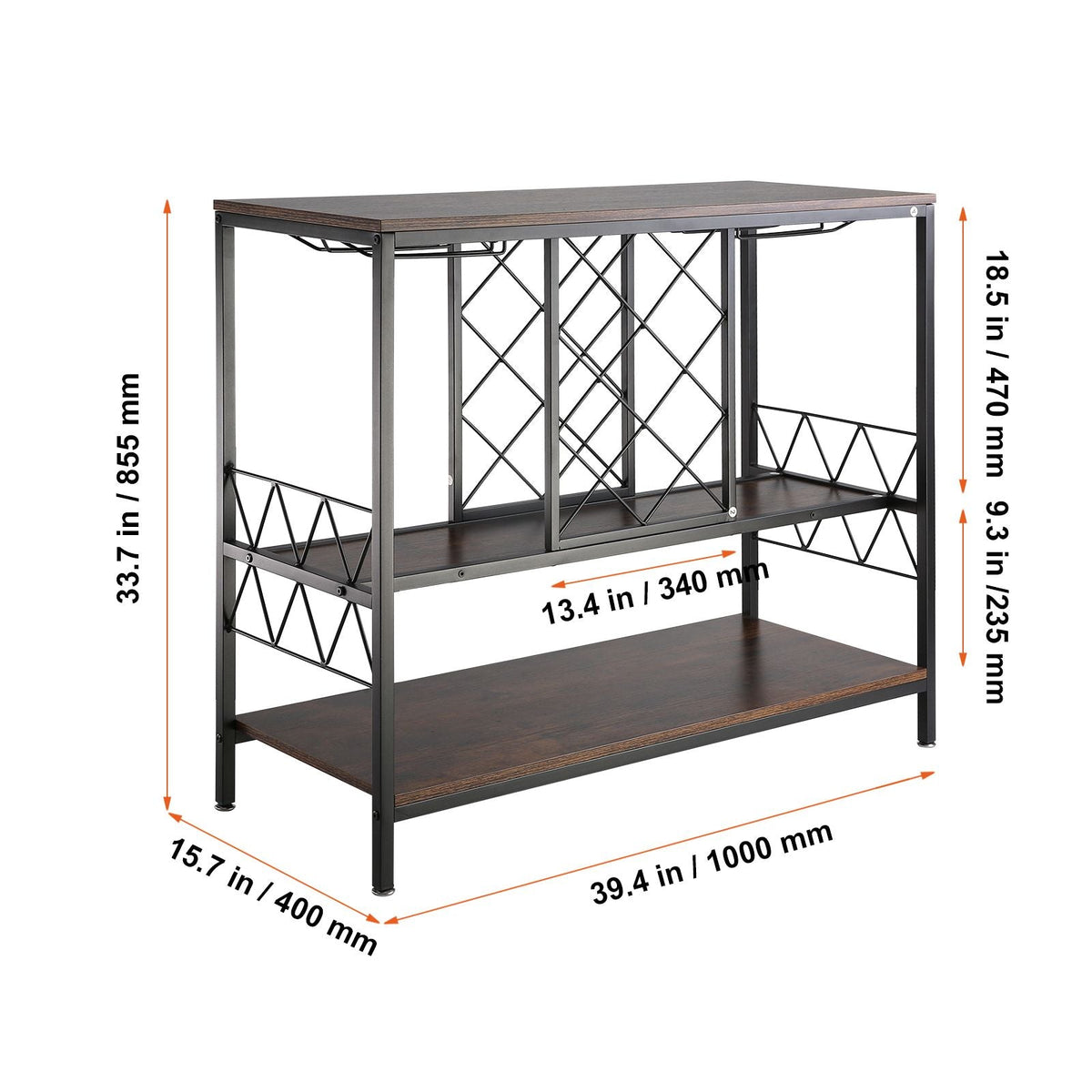 40 Inch Industrial Bar Cabinet, Wine Table for Liquor and Glasses, Sideboard Buffet Cabinet with Glass Holder & Wine Rack, Freestanding Farmhouse Wood Coffee Bar Cabinet for Living Room Home Bar