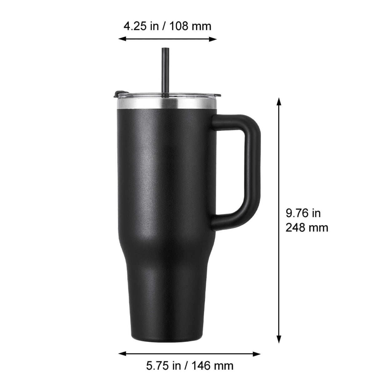 40 oz Insulated Water Bottle, Stainless Steel Sports Coffee Cup with Lid, Handheld Travel Coffee Mug Double Walled, Camping Hydration Flask Leakproof, for Indoor/Outdoor School, Work, Black