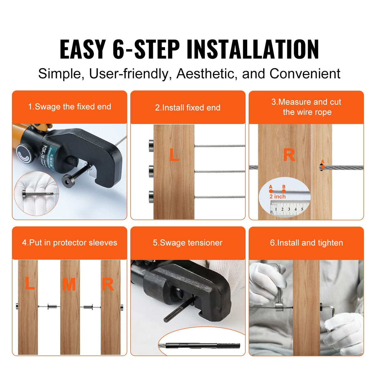 40 Pack Invisible Cable Railing kit, T316 Stainless Steel 1/8" Invisible Receiver and Swage Stud End for Cable Railing, Swage Tensioner 1/8" for Wood/Metal Post, Cable Railing Hardware, Black