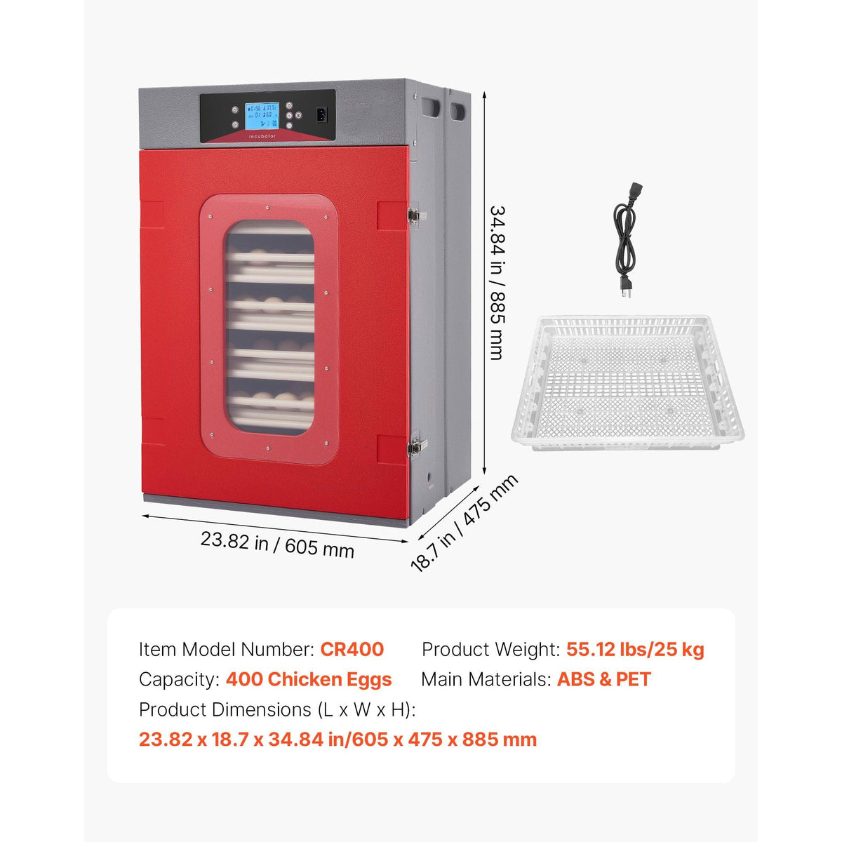 400 Egg Incubator, Poultry Incubator Cabinet with Automatic Eggs Turning, Temperature & Humidity Control, Heating & Cooling Egg Hatcher, Commercial Incubators for Hatching Chicks Ducks Goose
