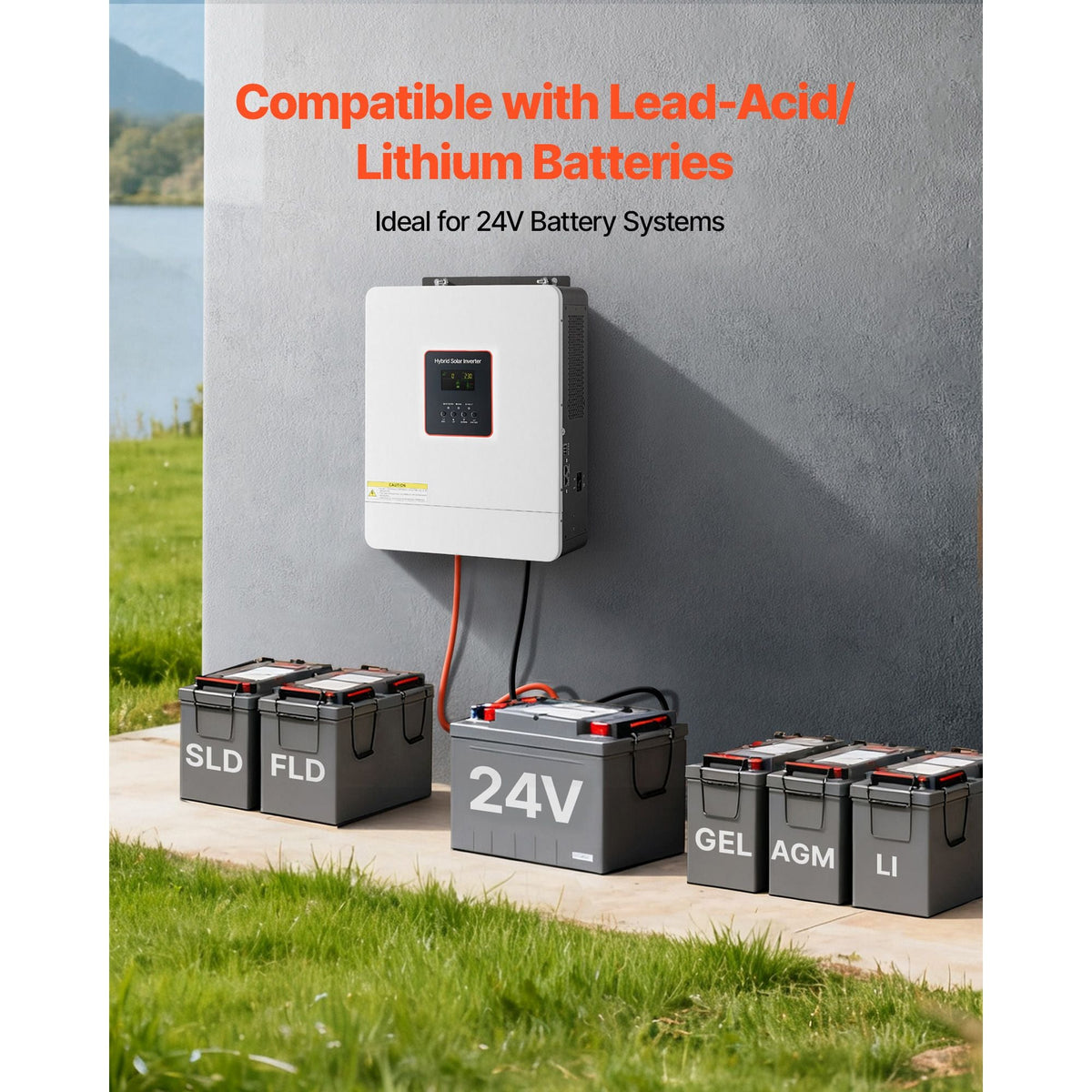 4000W Hybrid Solar Inverter, 24V DC to 230V AC, Pure Sine Wave Power Inverter Charger, with Built-in 120A MPPT Solar Controller, WiFi Module, Single-Phase, for Lead Acid Lithium Battery Off-Grid